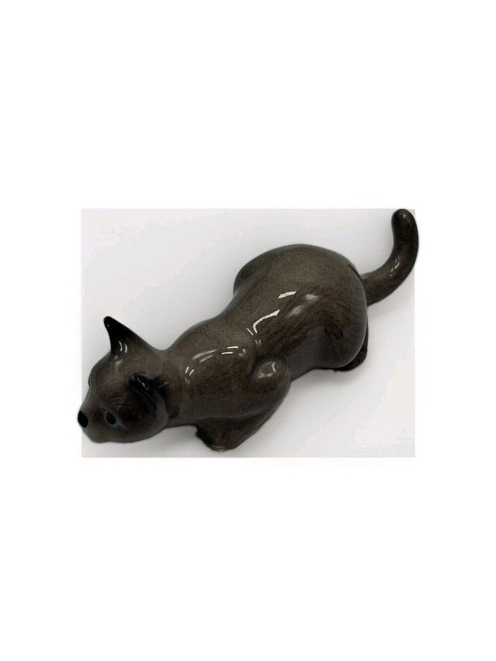 Vtg Retired Hagen Renaker Gray Cat Crouching Hunting Cat Trinket -